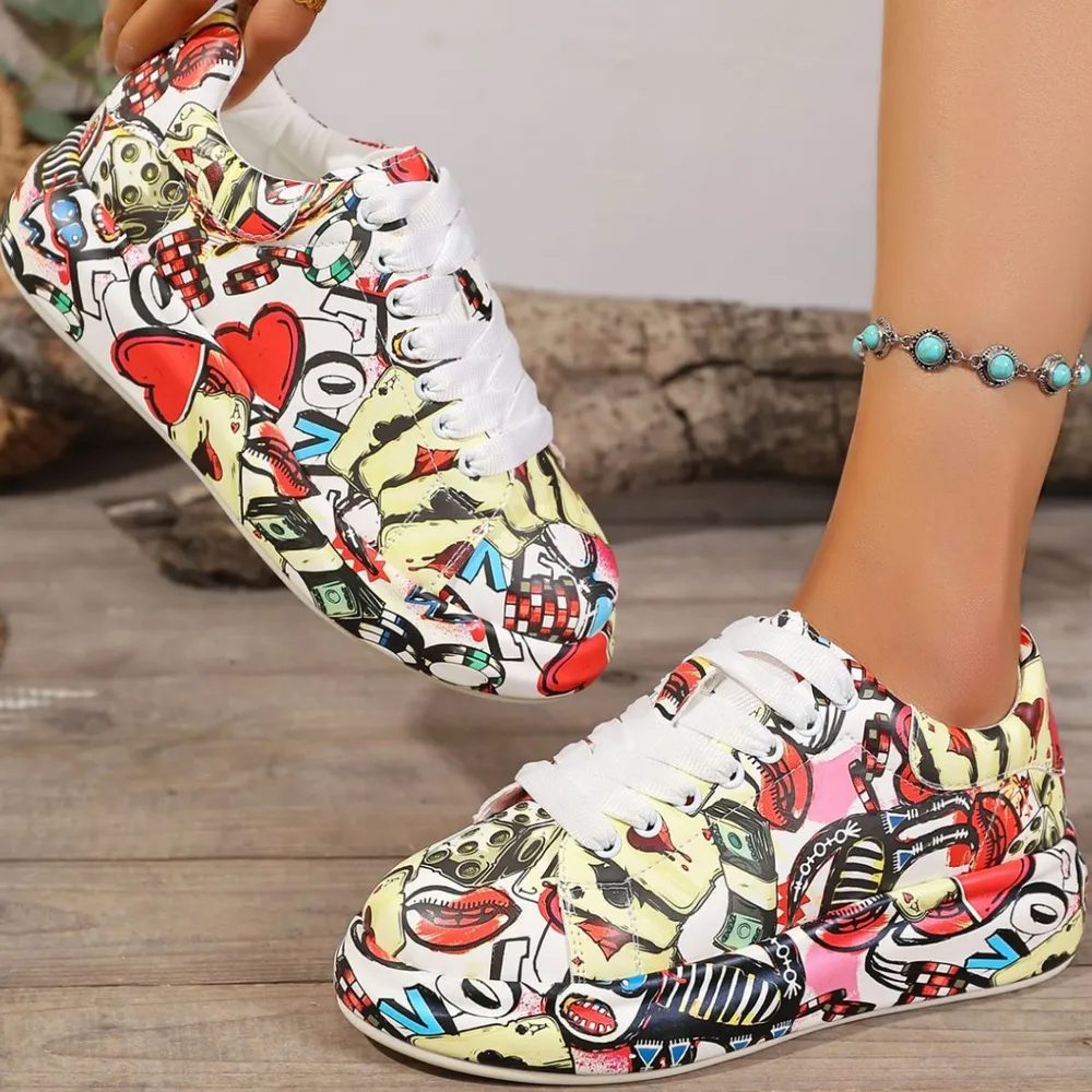 Abstract Print Lace Up Sneakers, image 8