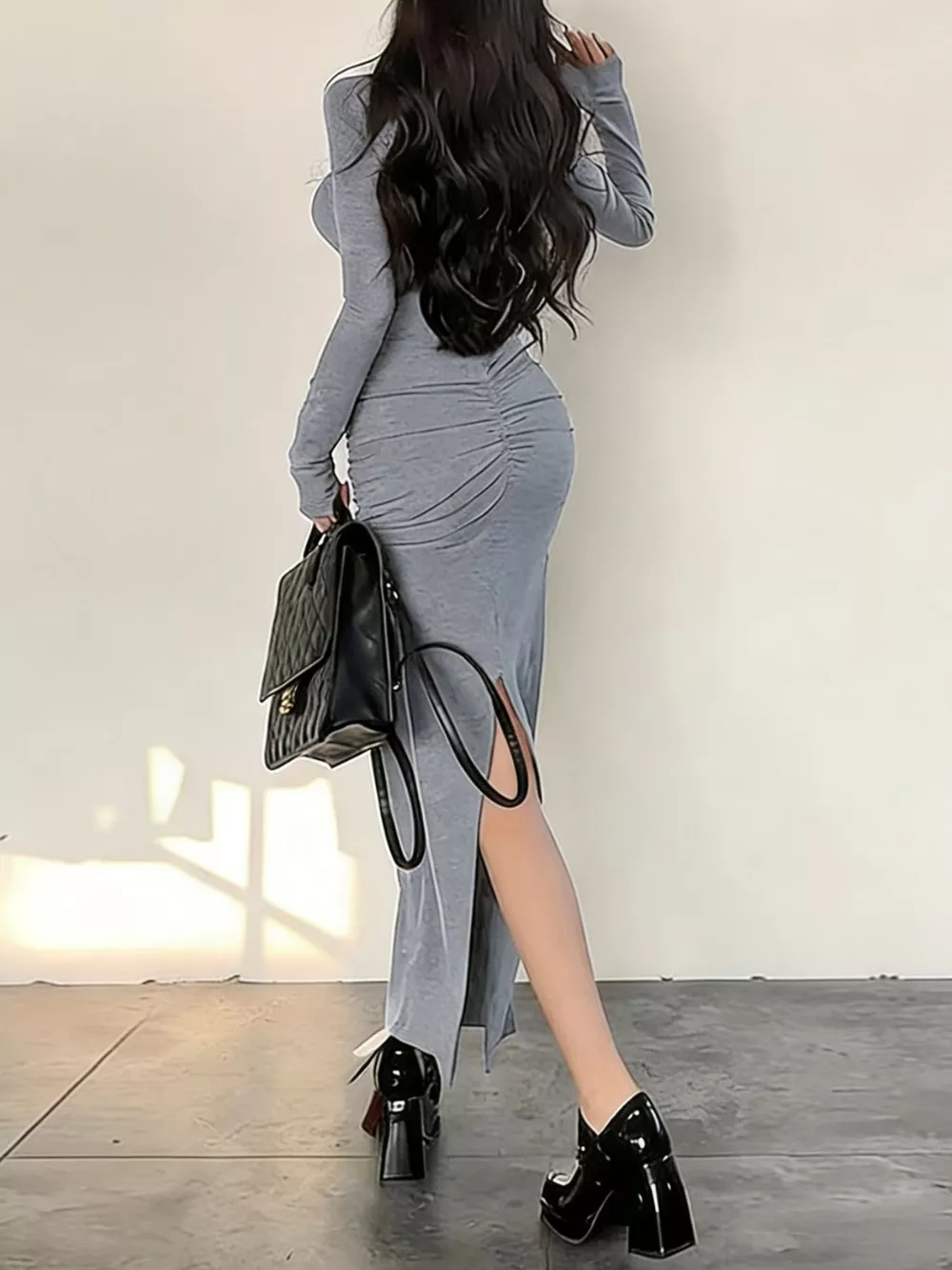 Slit Long Sleeve Bodycon Maxi Dress, image 9