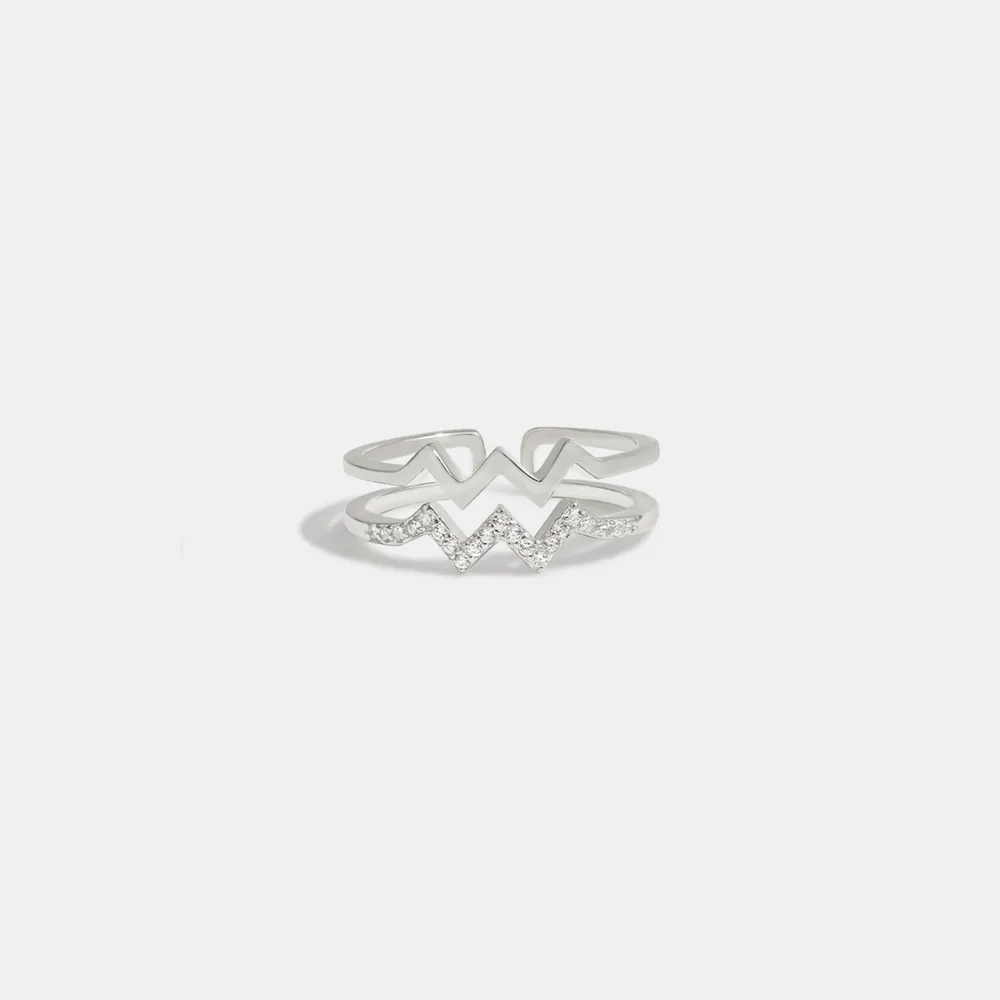 Wave Shape Inlaid Zircon Open Ring, image 3