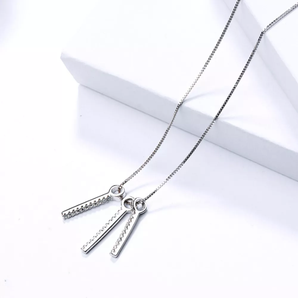 925 Sterling Silver Zircon Tassel Pendant Necklace, image 4