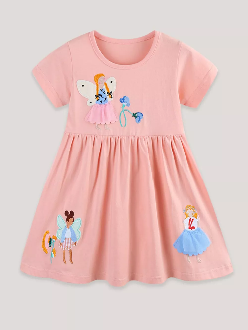 Children's Cute Cartoon Applique Short Sleeve Casual Dress, image 2