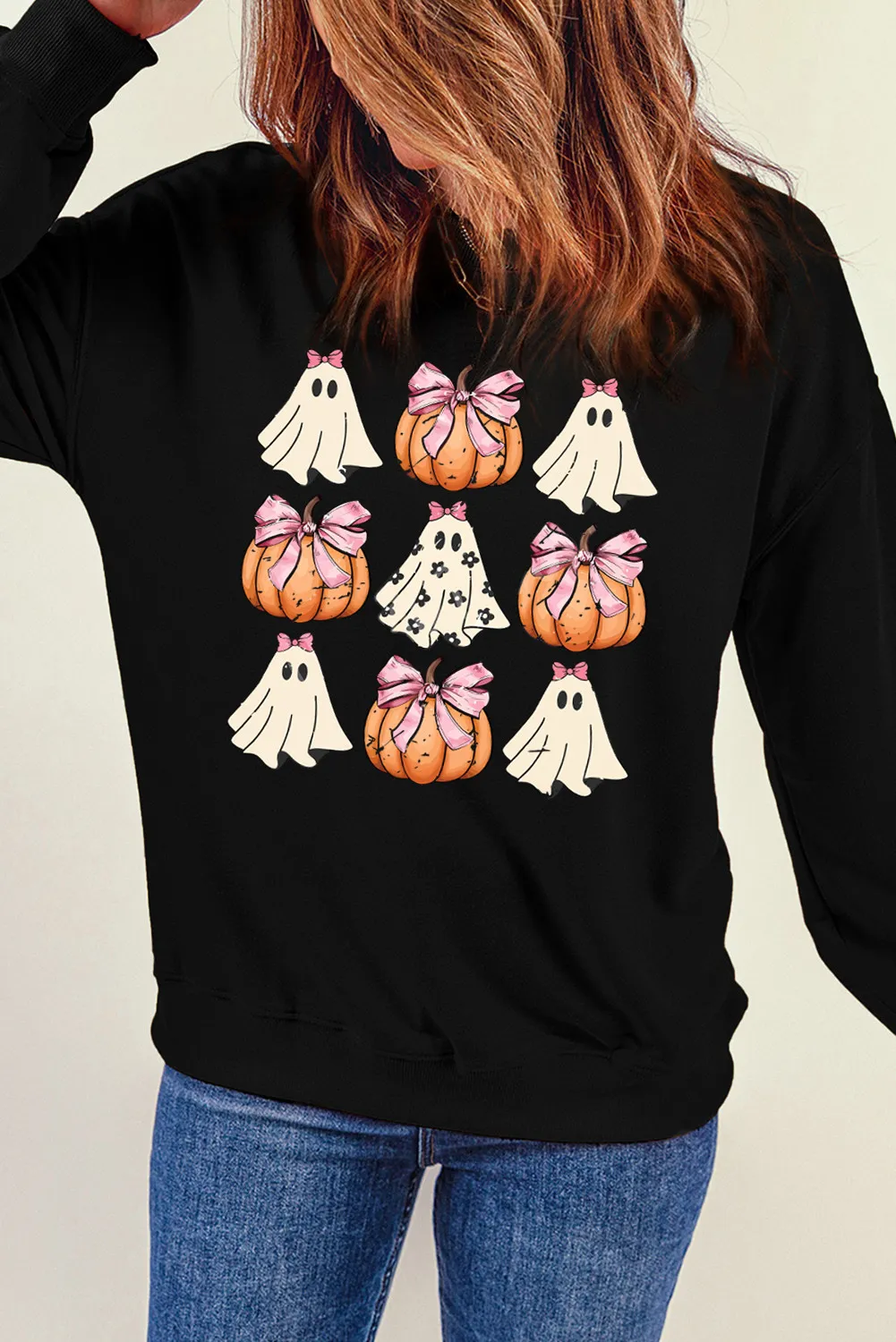 Pumpkin & Ghost Round Neck Long Sleeve Sweatshirt, image 3