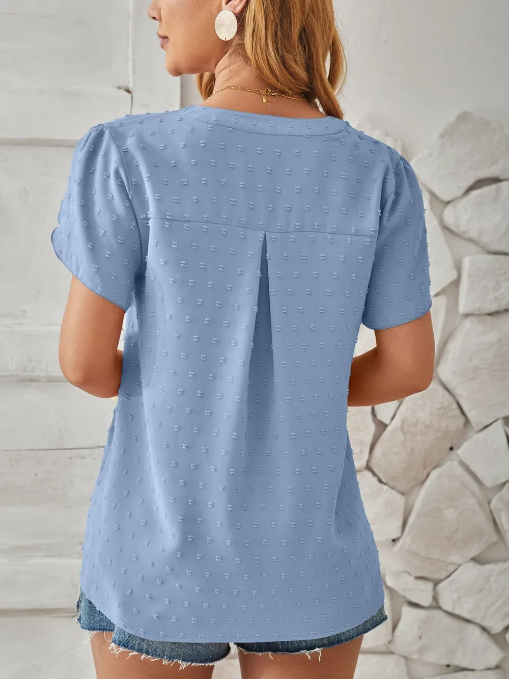 Swiss Dot Notched Petal Sleeve T-Shirt, image 12