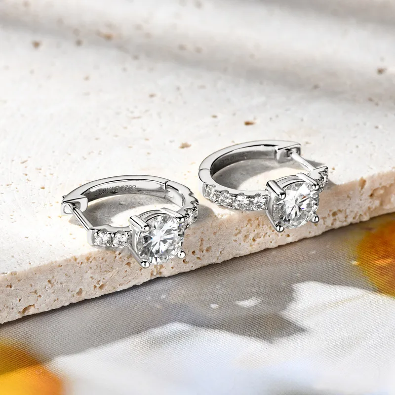 2.36 Carat Moissanite Zircon 925 Sterling Silver Hoop Earrings, image 3