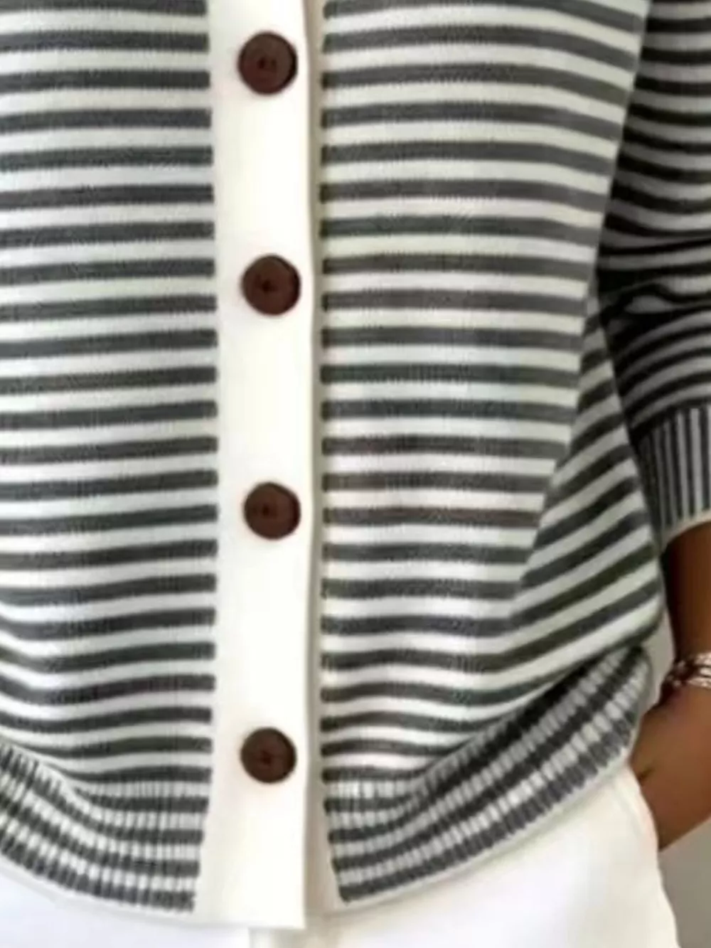Full Size Striped Button-Down Knit Cardigan Plus Size, image 15