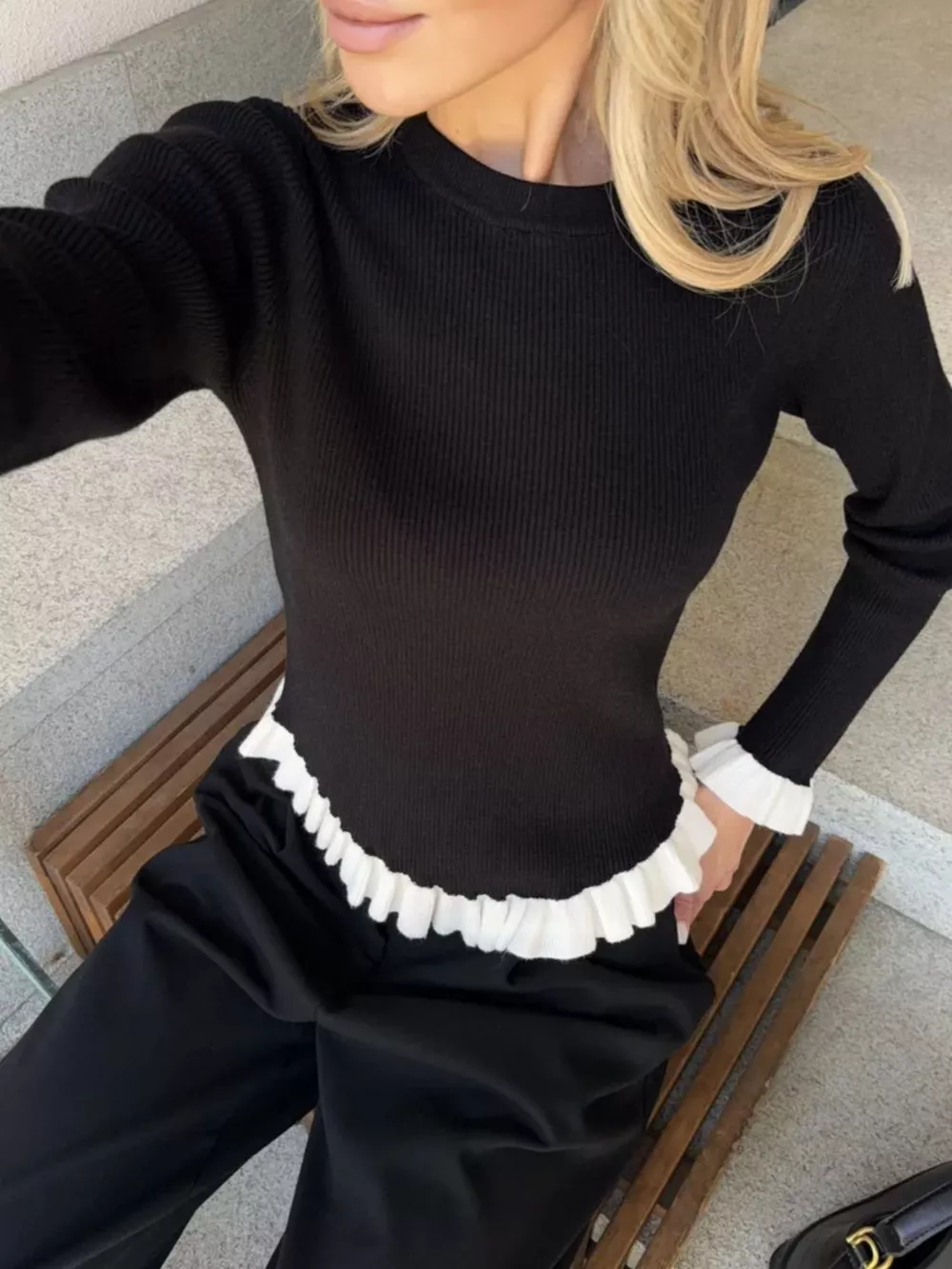 Ruffle Trim Long Sleeve Sweater, image 5