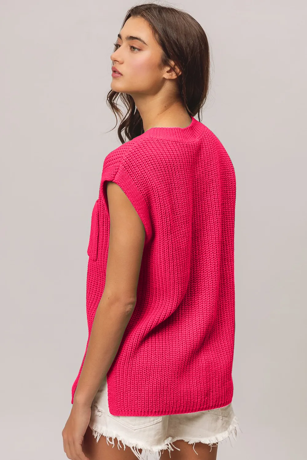 Patch Pocket Cap Sleeve Sweater Top, image 3