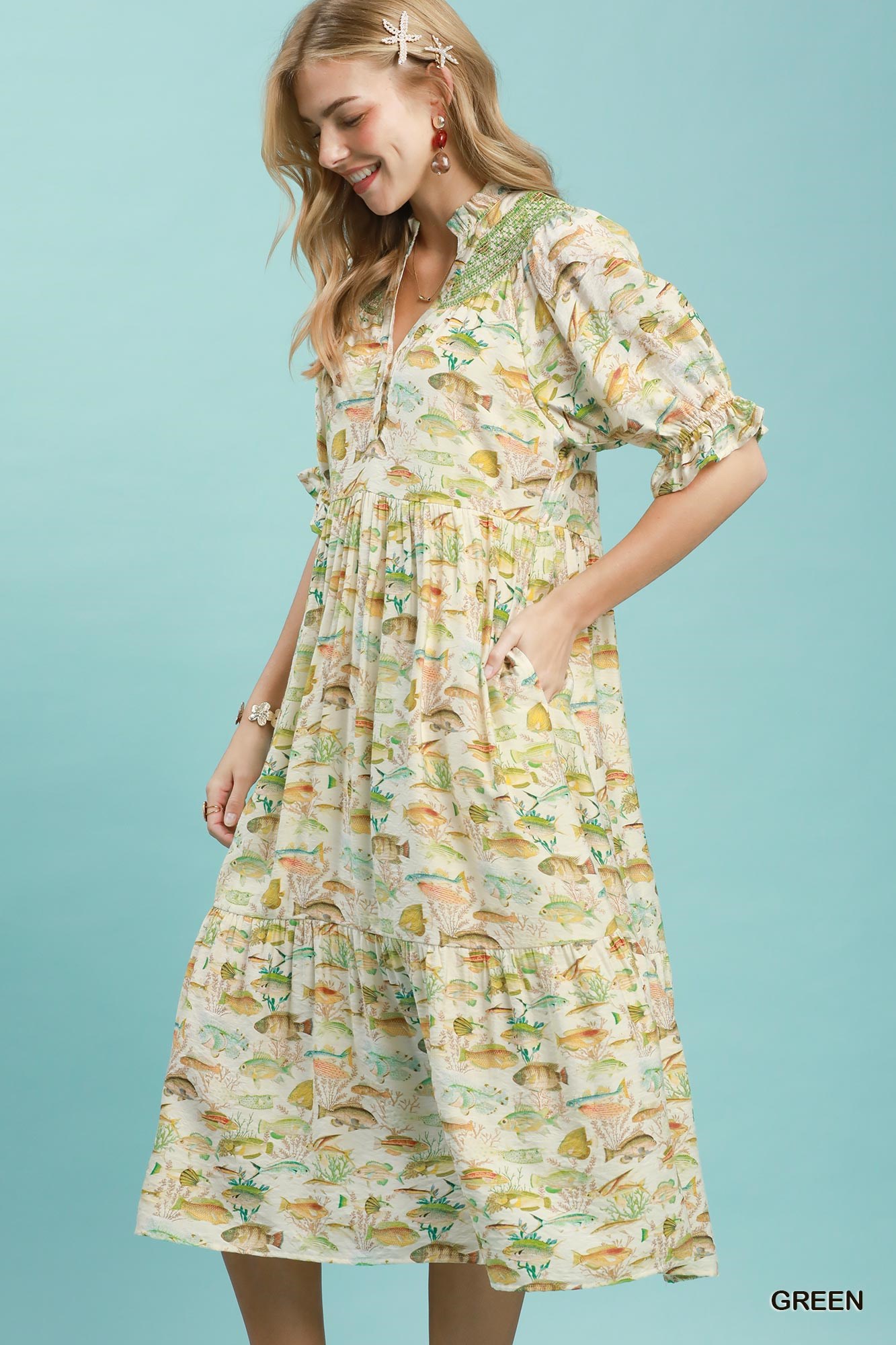 Print Tiered Midi Dress, image 2