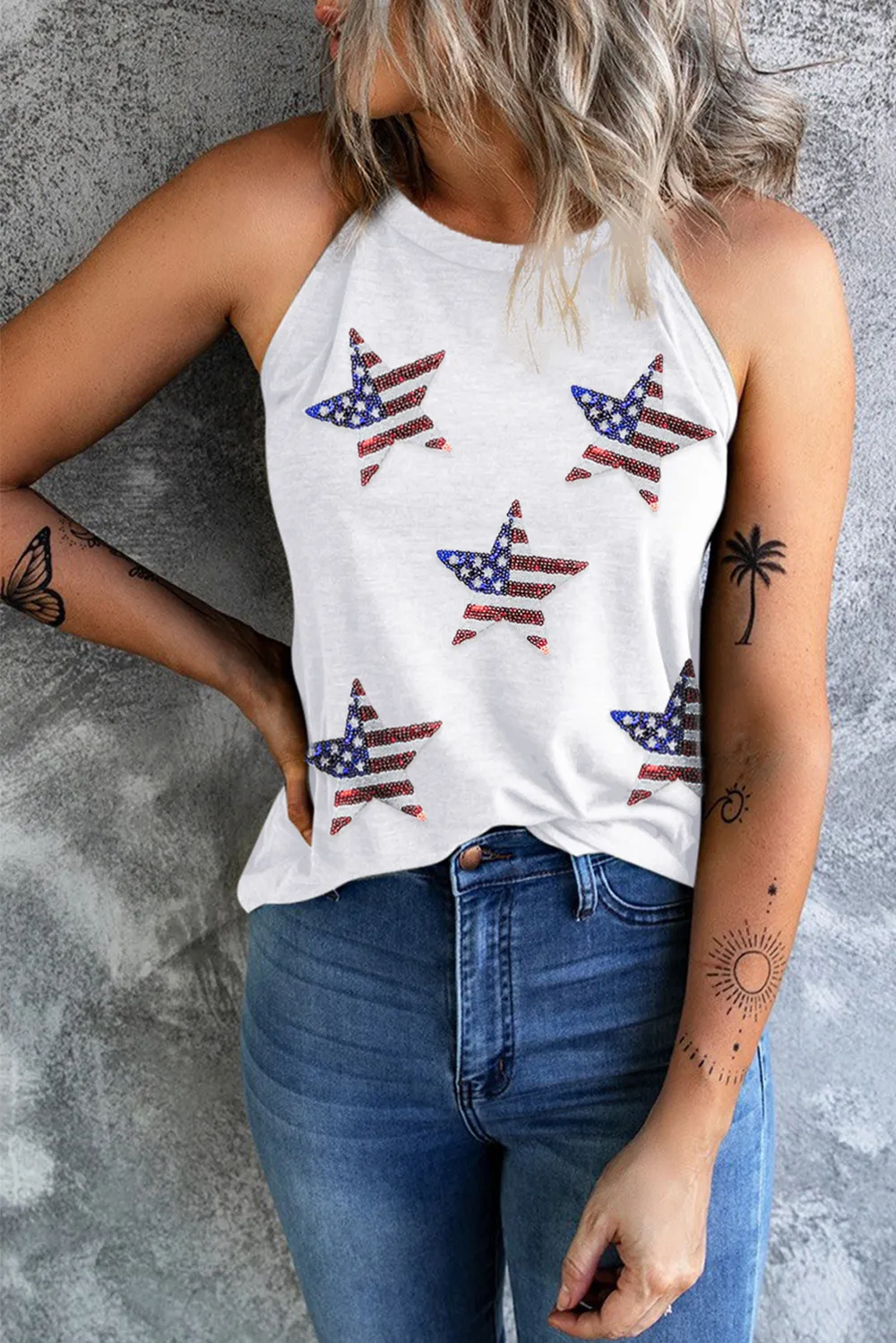 Sequin US Flag Star Grecian Neck Tank, image 5