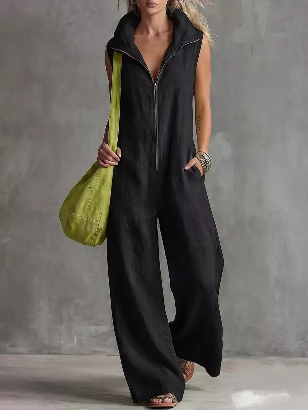 Full Size Zip Front Sleeveless Jumpsuit Plus Size, image 13