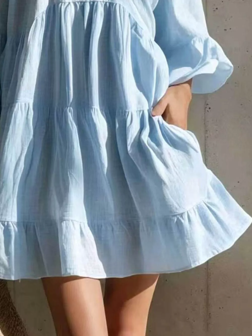 Full Size Lace Trim Puff Sleeve Mini Dress Plus Size, image 12