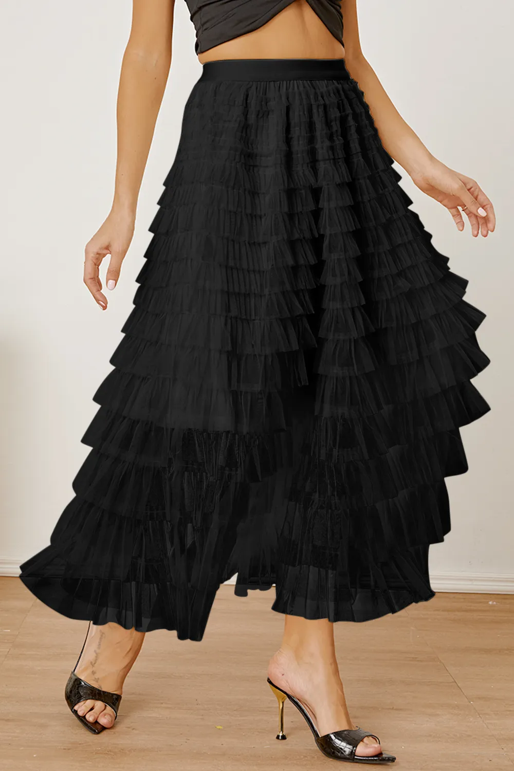 Ruched High Waist Tiered Skirt, image 16