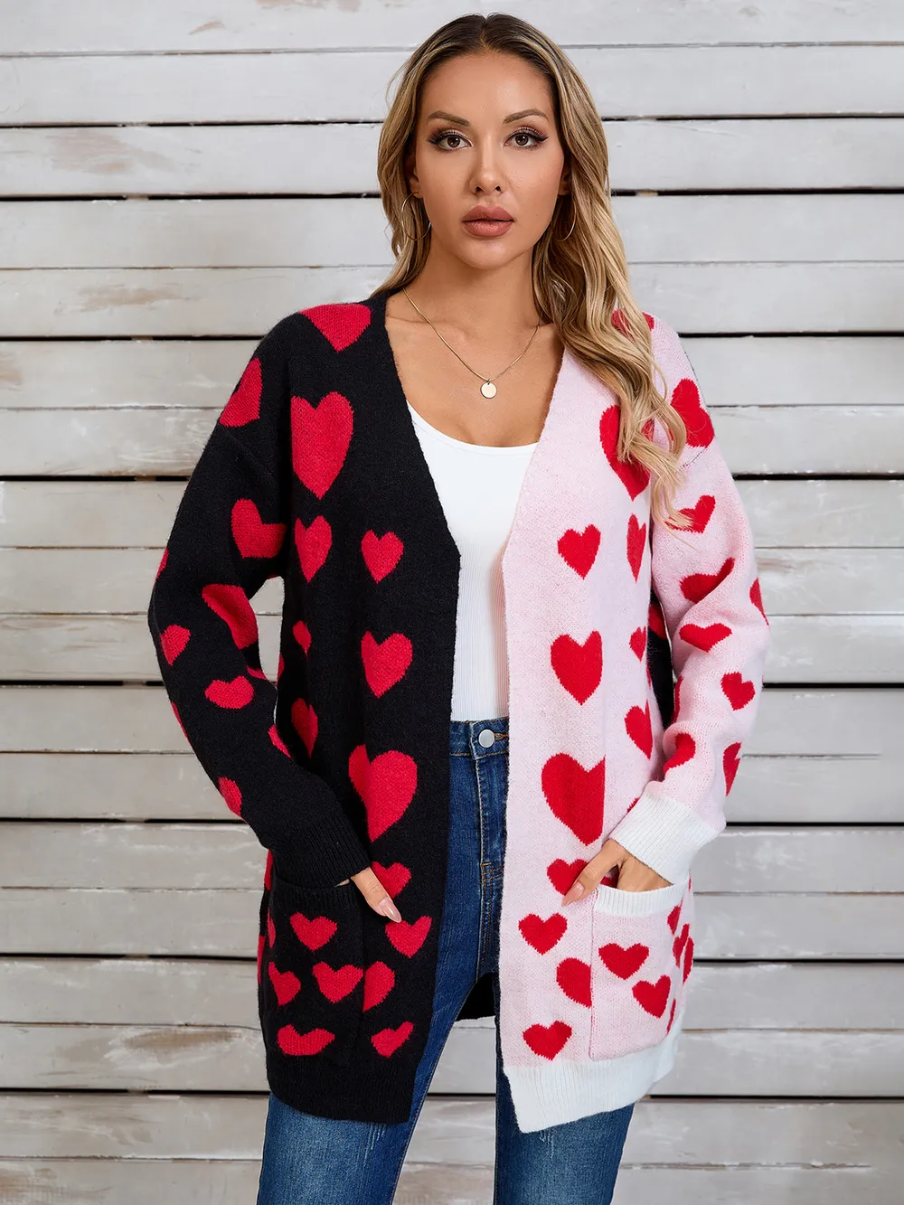 Heart Open Front Long Sleeve Cardigan, image 7