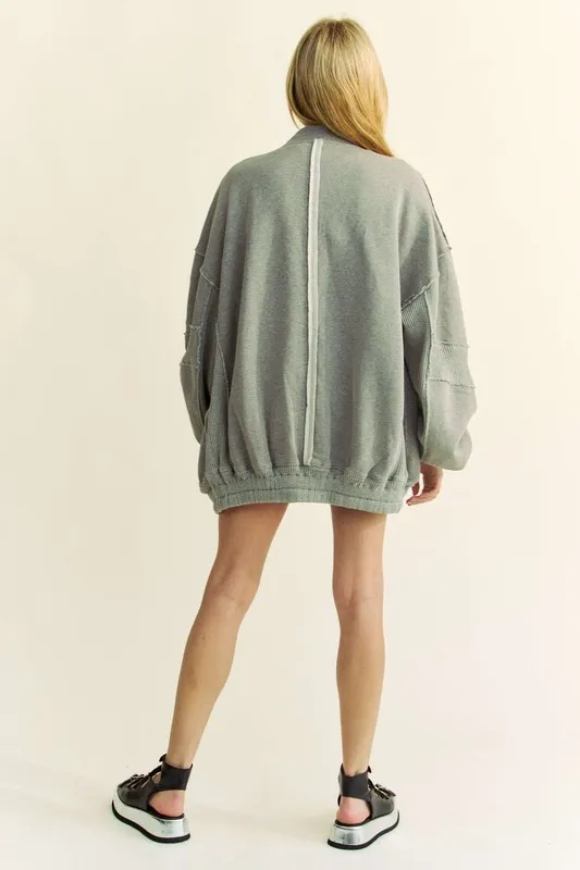 Exposed Seam Zip Up Dropped Shoulder Jacket, image 7