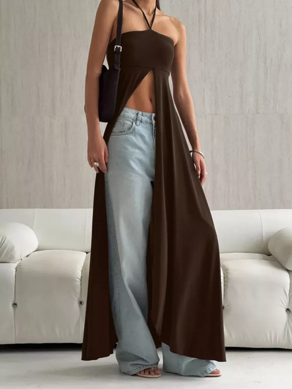 Halter Neck Split Longline Cami, image 2