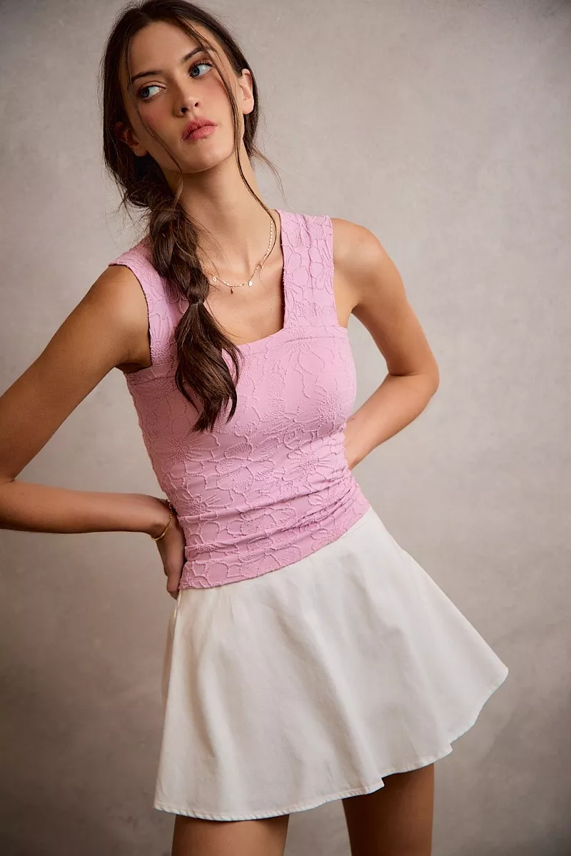 Denim Bubble Skort With Smocked Back, image 5