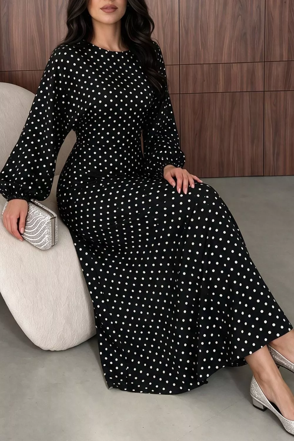 Polka Dot Long Sleeve Maxi Dress, image 9