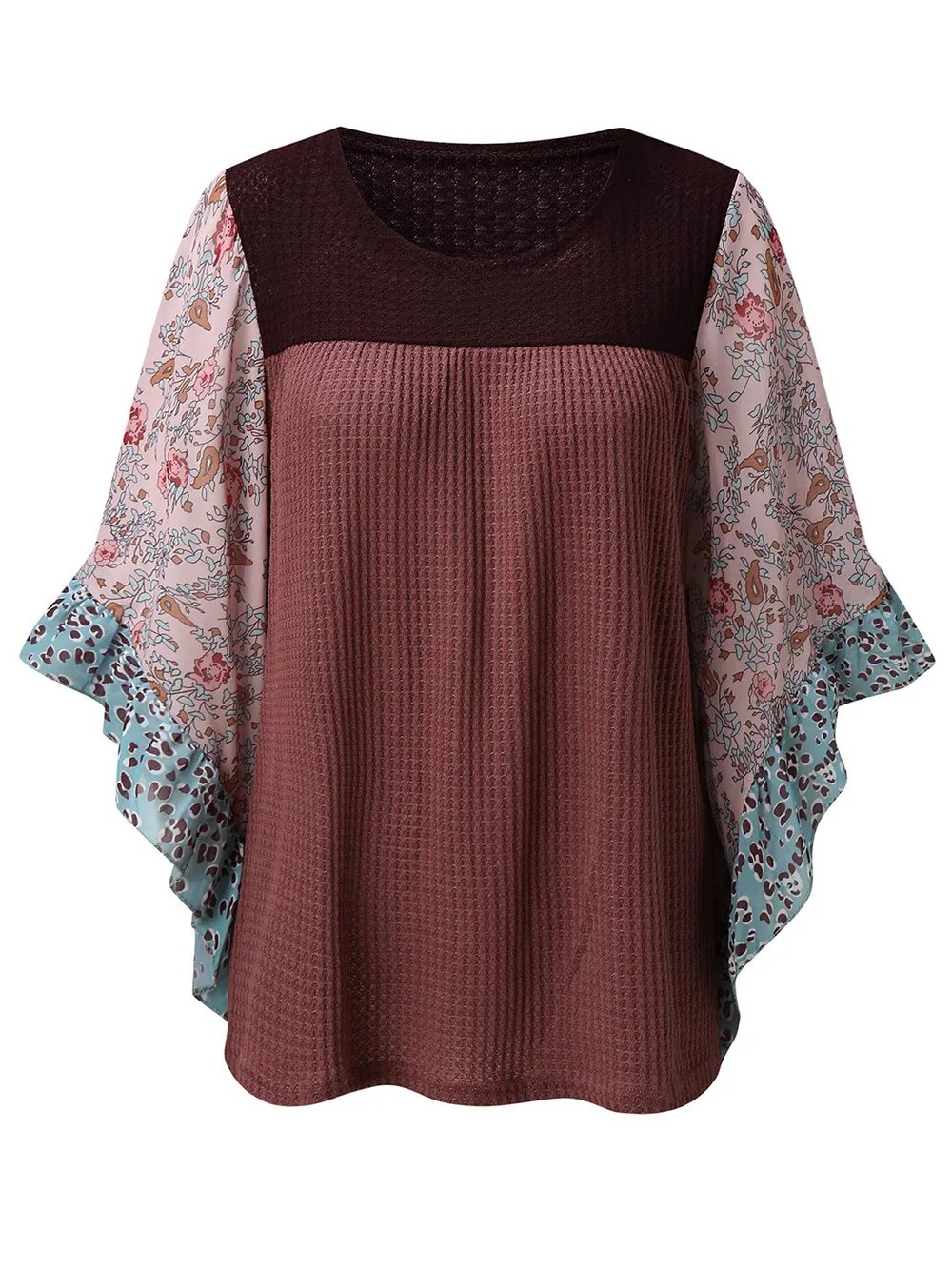 Full Size Printed Round Neck Three-Quarter Sleeve Blouse, image 19