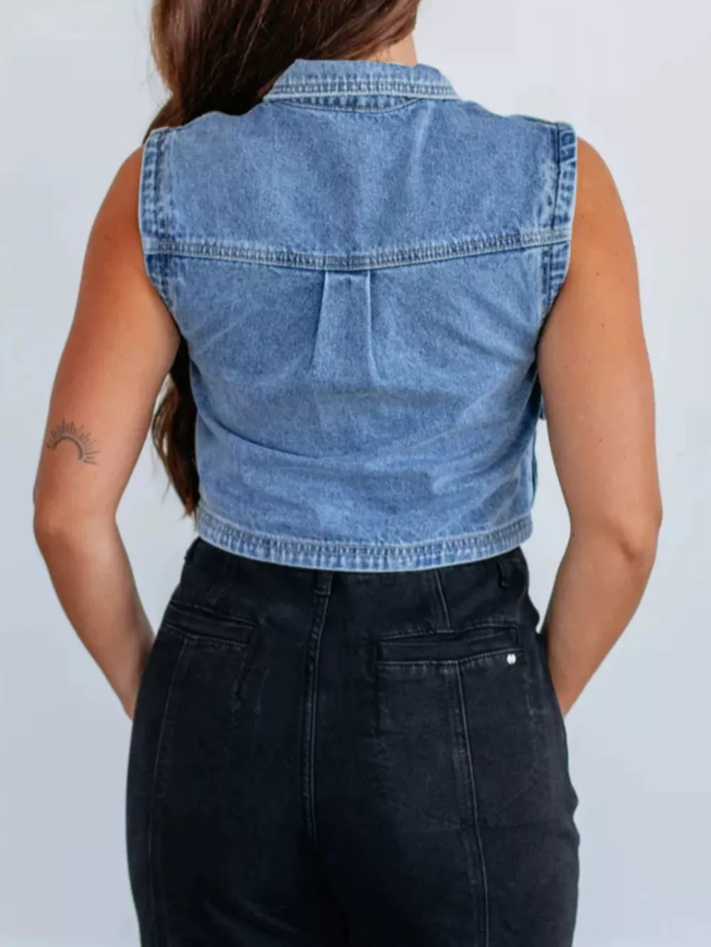 Sleeveless Cropped Denim Vest, image 4