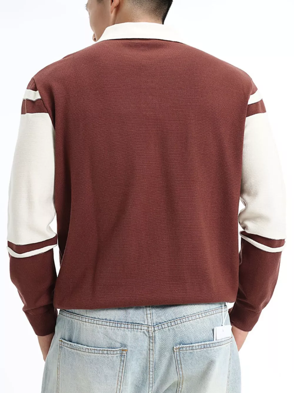 Men's Plus Size Color-Block Striped Polo Collar Sweater, image 2