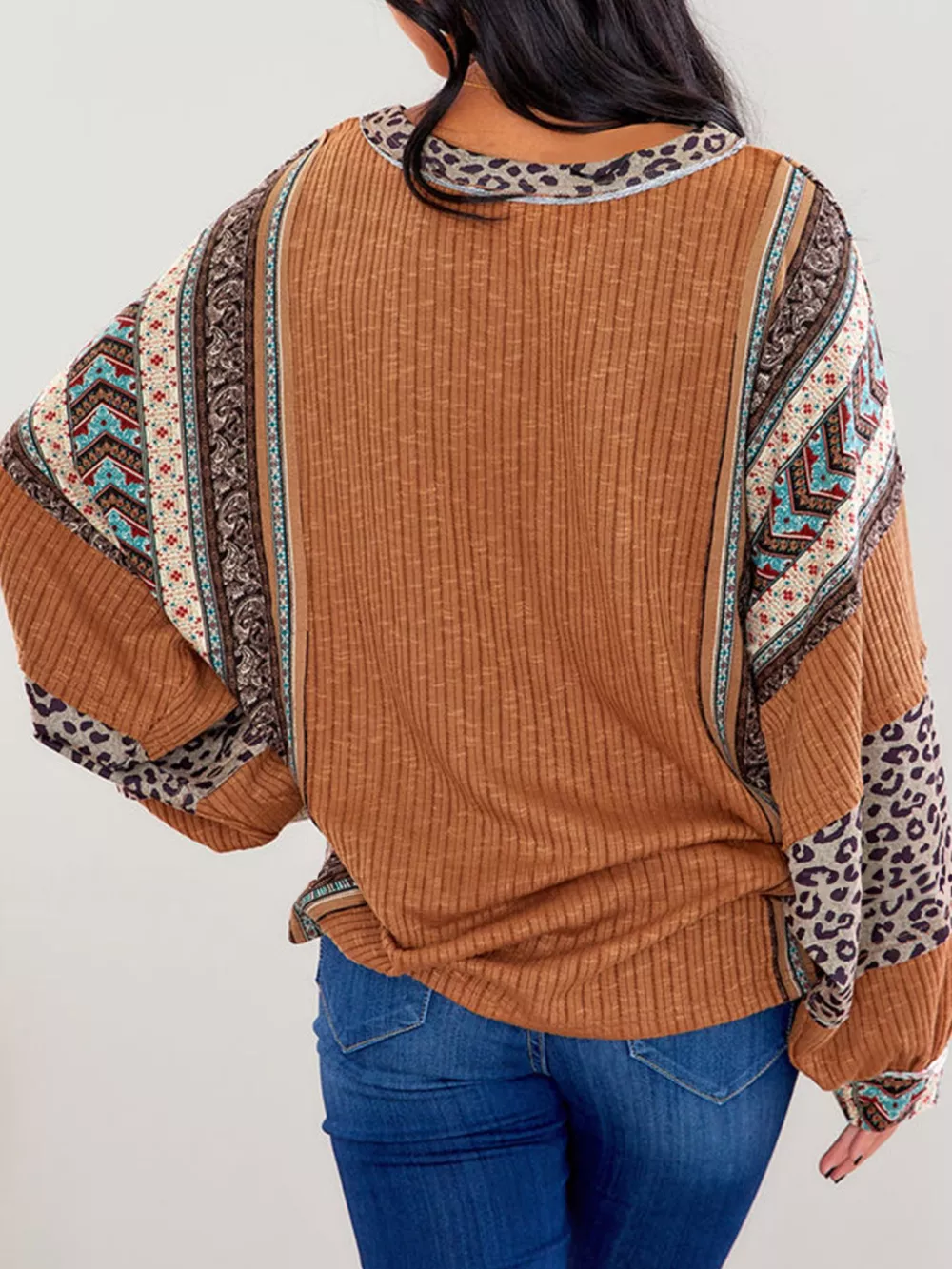 Leopard Color Block Ribbed Top, image 8