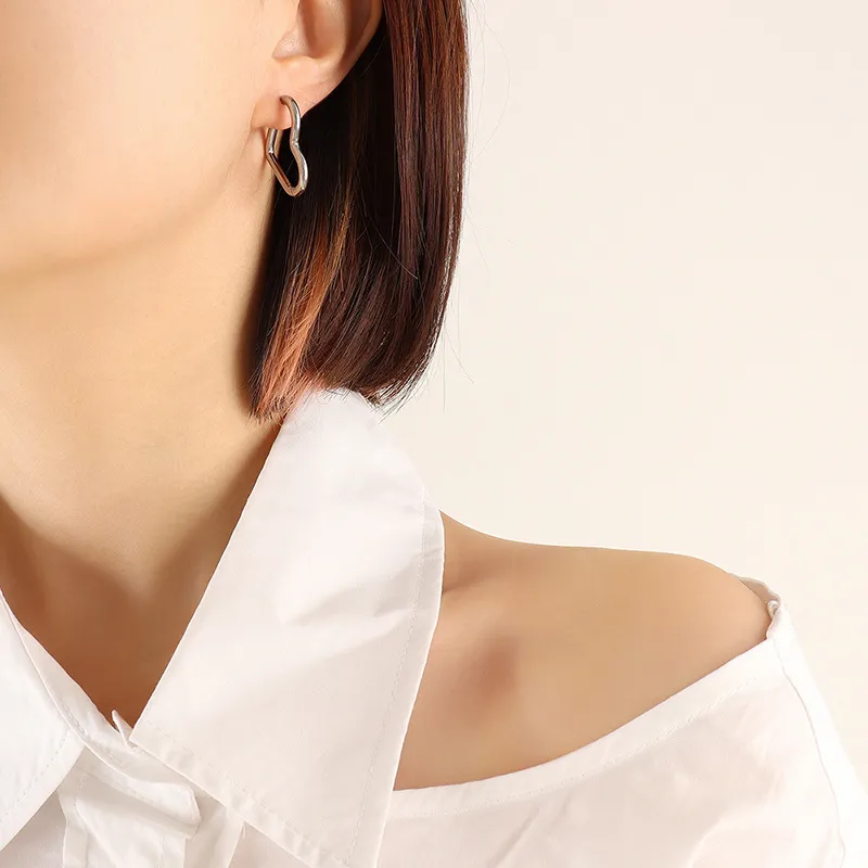 Titanium Steel Geometric Huggie Earrings, image 9