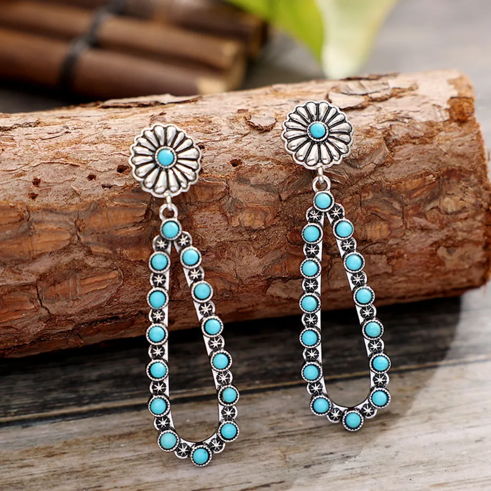 Flower Artificial Turquoise Teardrop Earrings, image 2