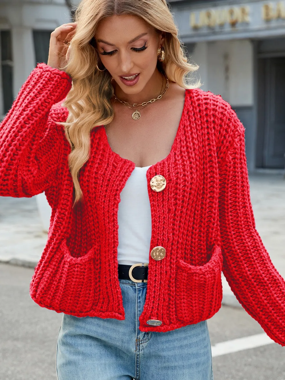 Round Neck Button Up Cardigan with Pockets, image 31