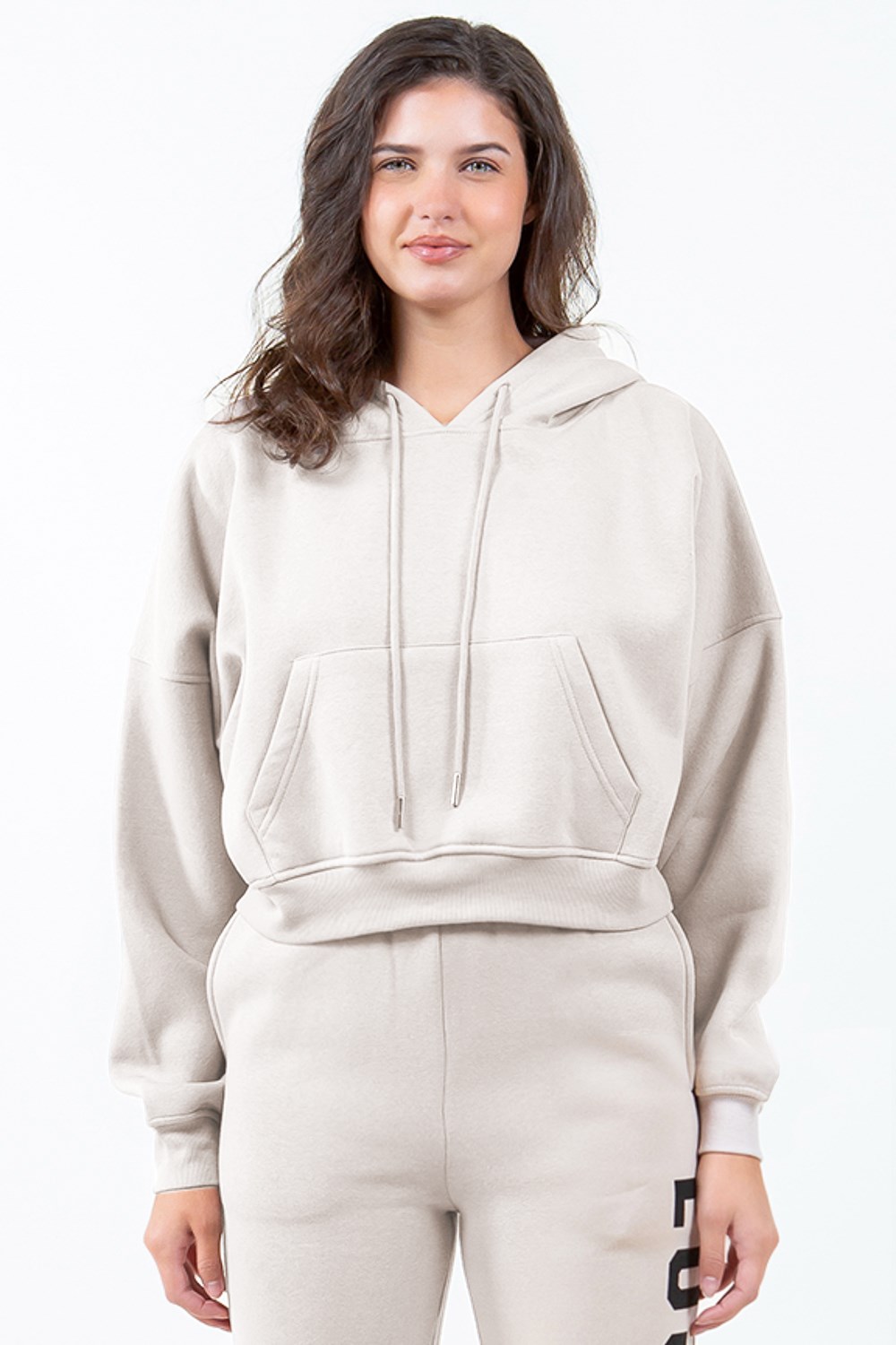 Letter Graphic Long Sleeve Drawstring Cropped Hoodie, image 2