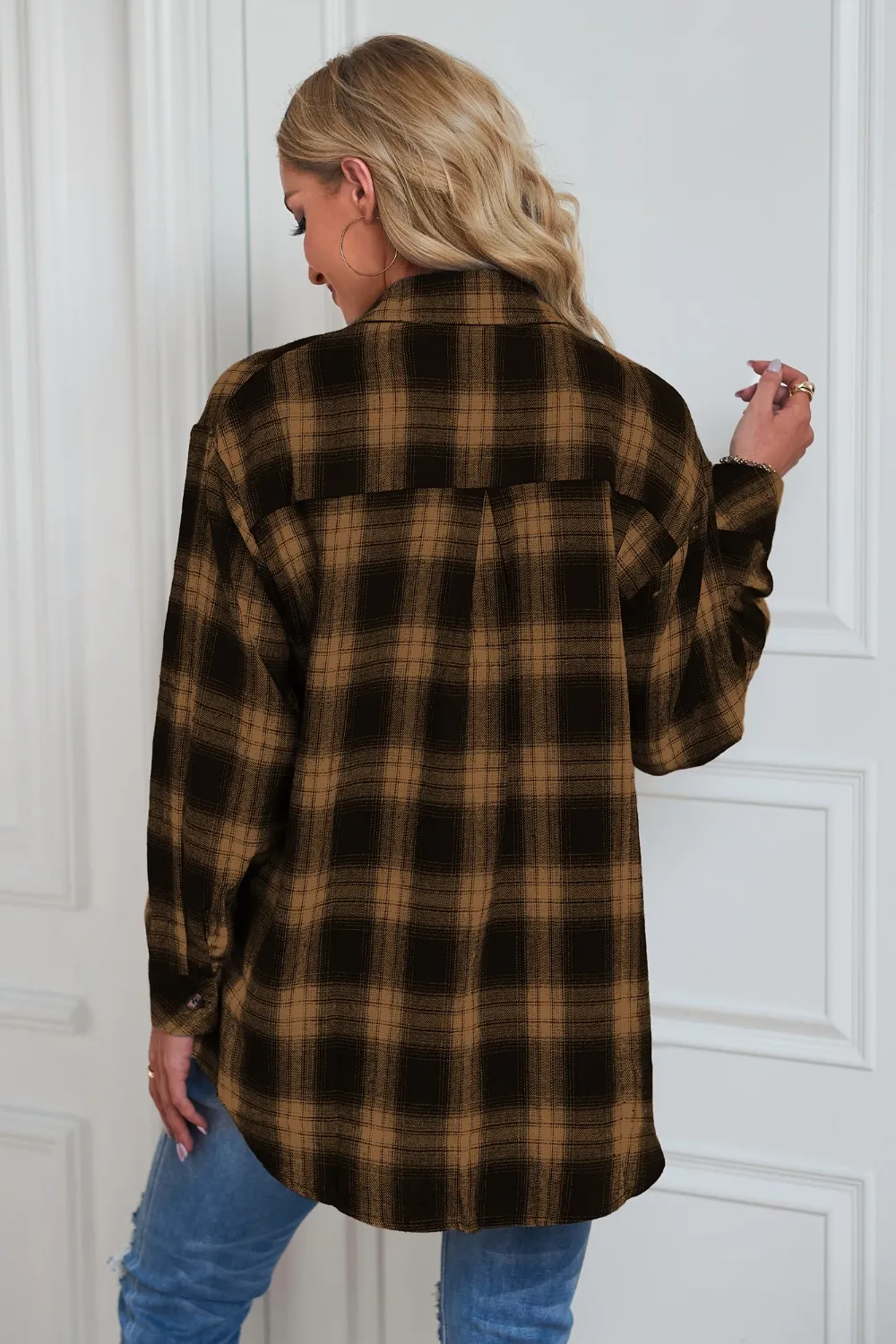 Plaid Button Up Dropped Shoulder Outerwear, image 21