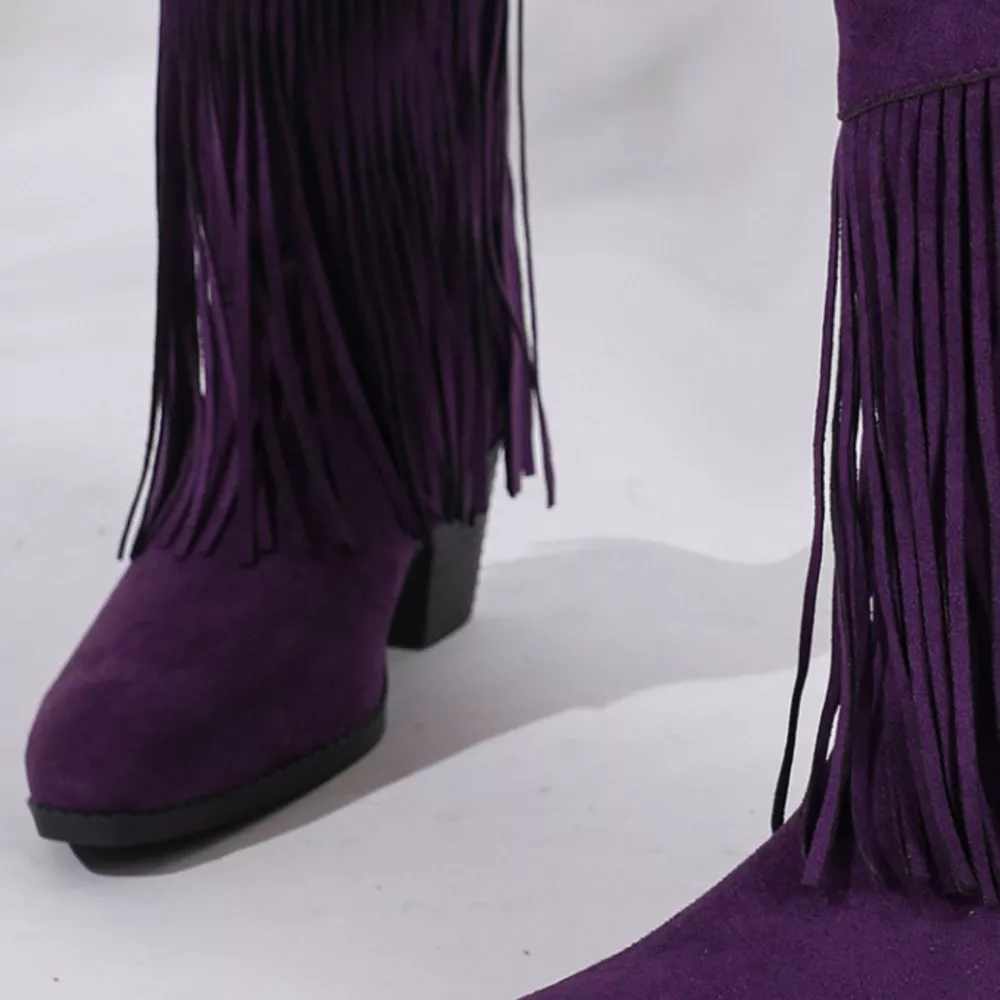 Fringe Round Toe Block Heels Boots, image 6