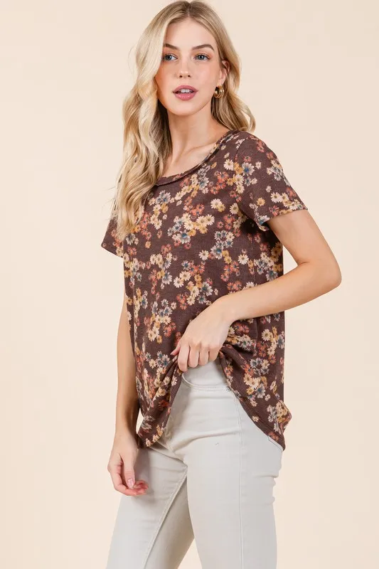 Lightweight Floral Round Neck Short Sleeve T-Shirt, image 3