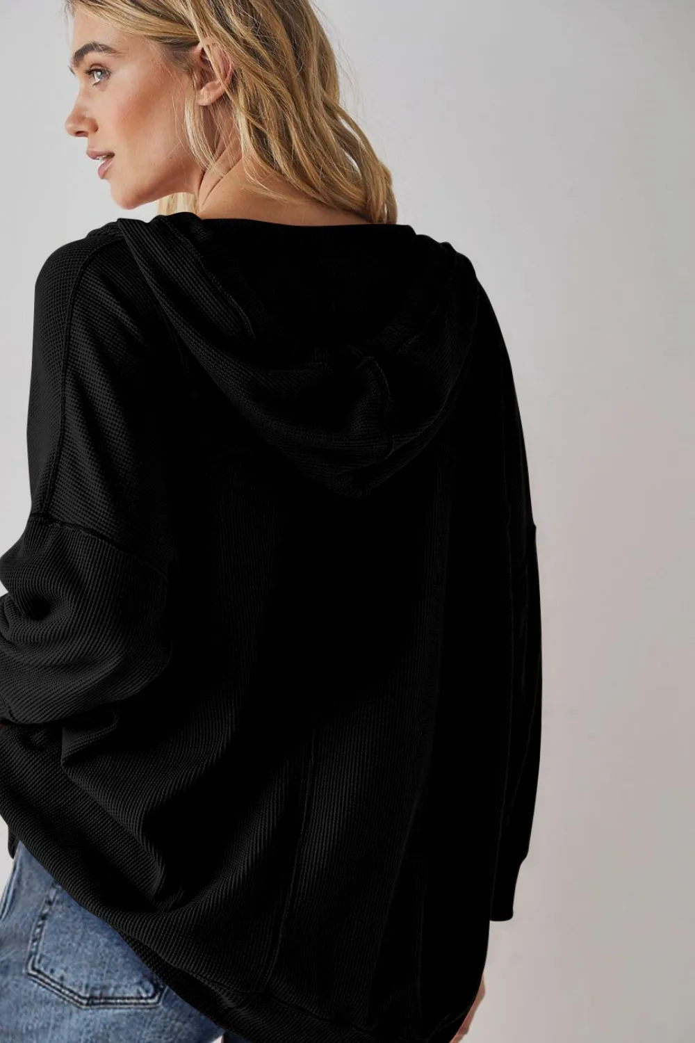 Exposed Seam Drawstring Long Sleeve Hoodie, image 3