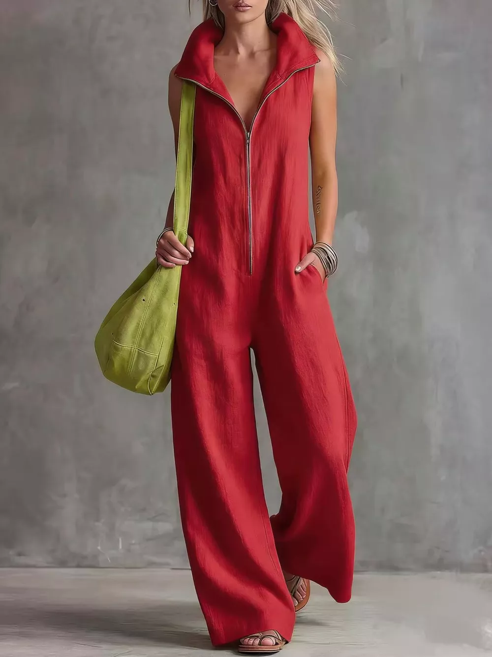 Full Size Zip Front Sleeveless Jumpsuit Plus Size