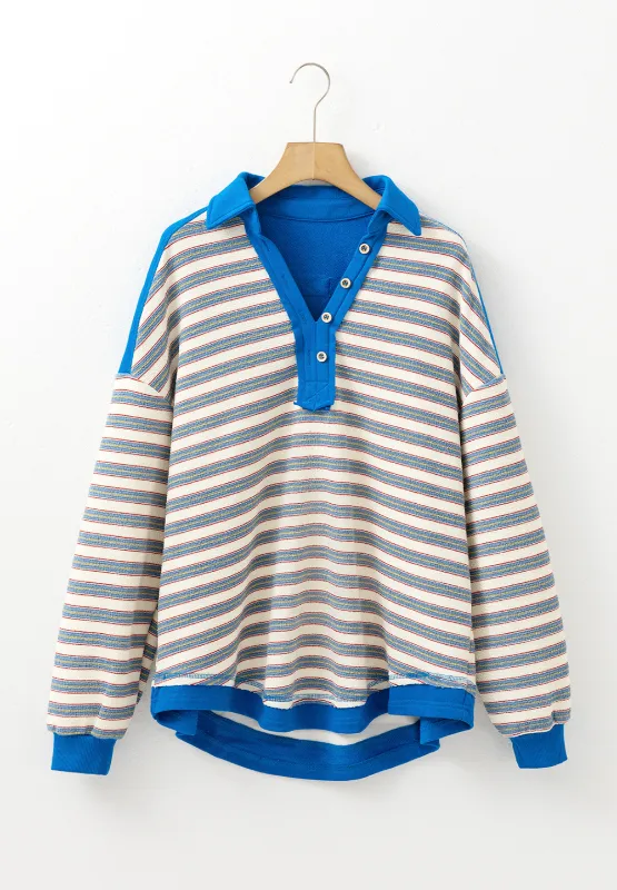 Striped Johnny Collar Long Sleeve Sweatshirt, image 15