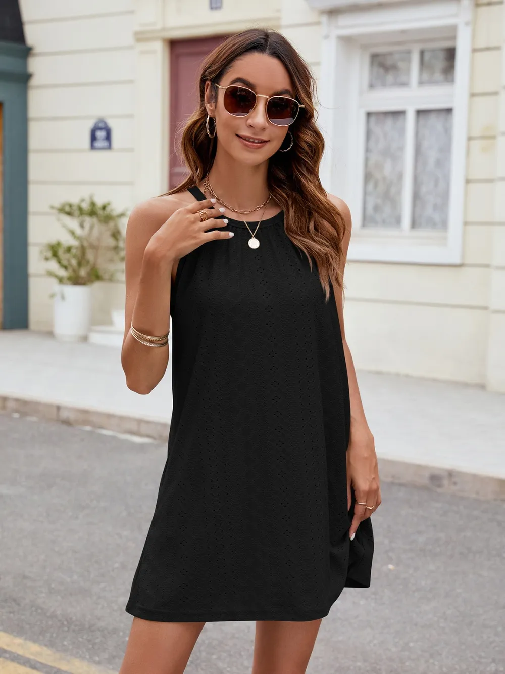 Eyelet Sleeveless Mini Dress, image 14