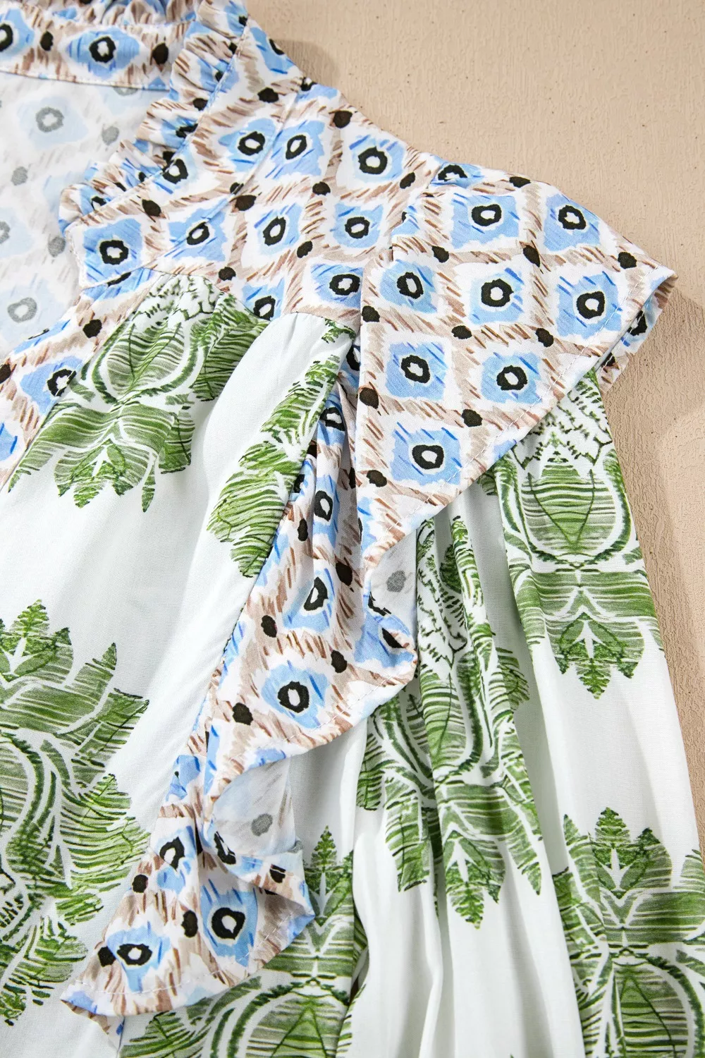 Floral Print Contrast Patchwork Ruffle Detail Mini Dress, image 10