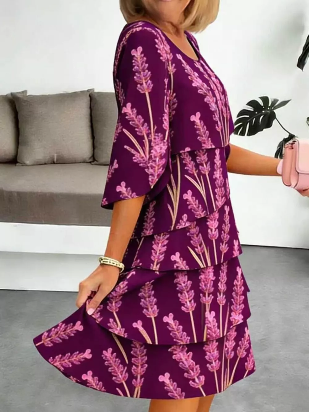 Full Size Floral Print Ruffle Hem Dress Plus Size, image 16