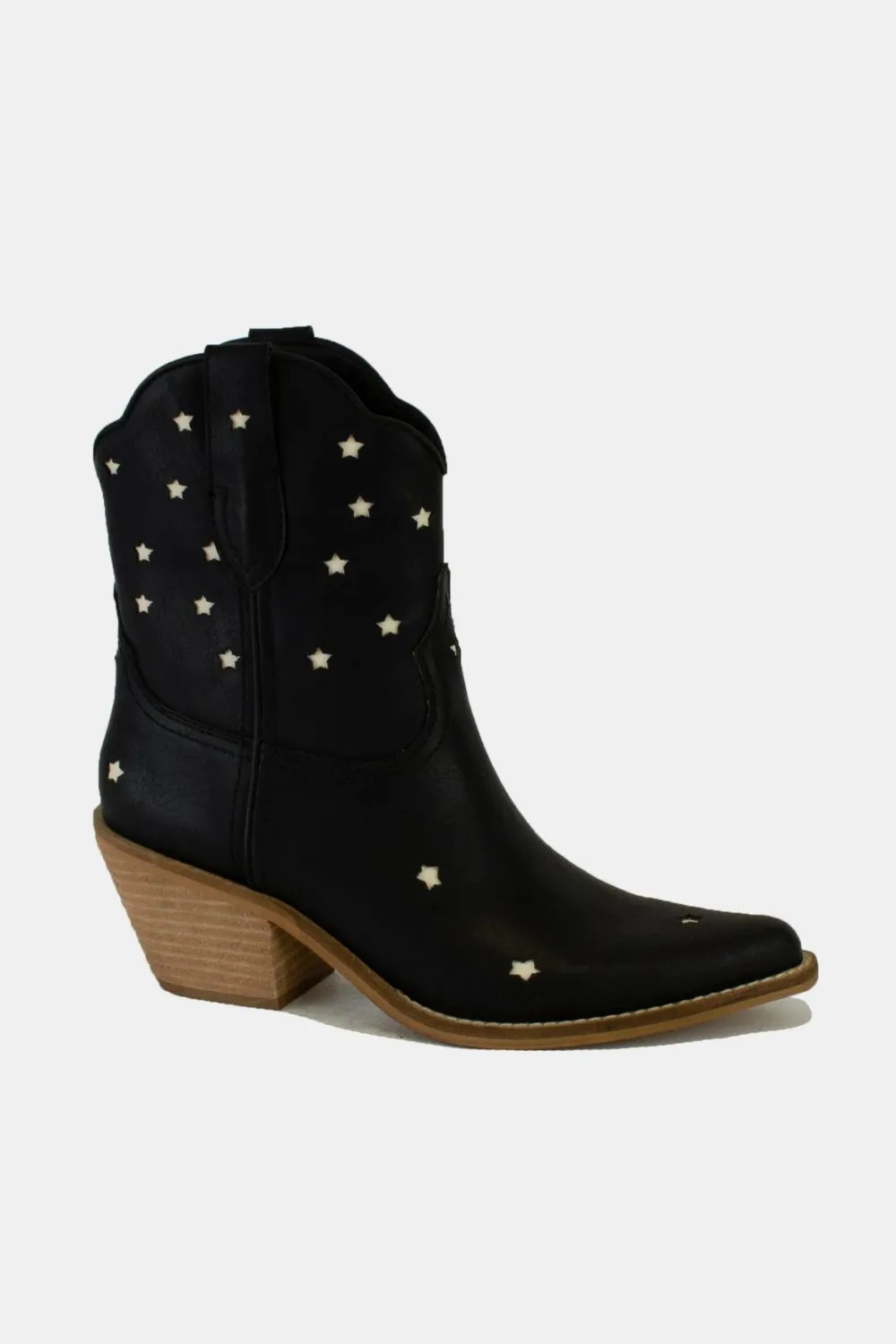 Faux Leather Star-Shaped Cutouts Point Toe Boots, image 2