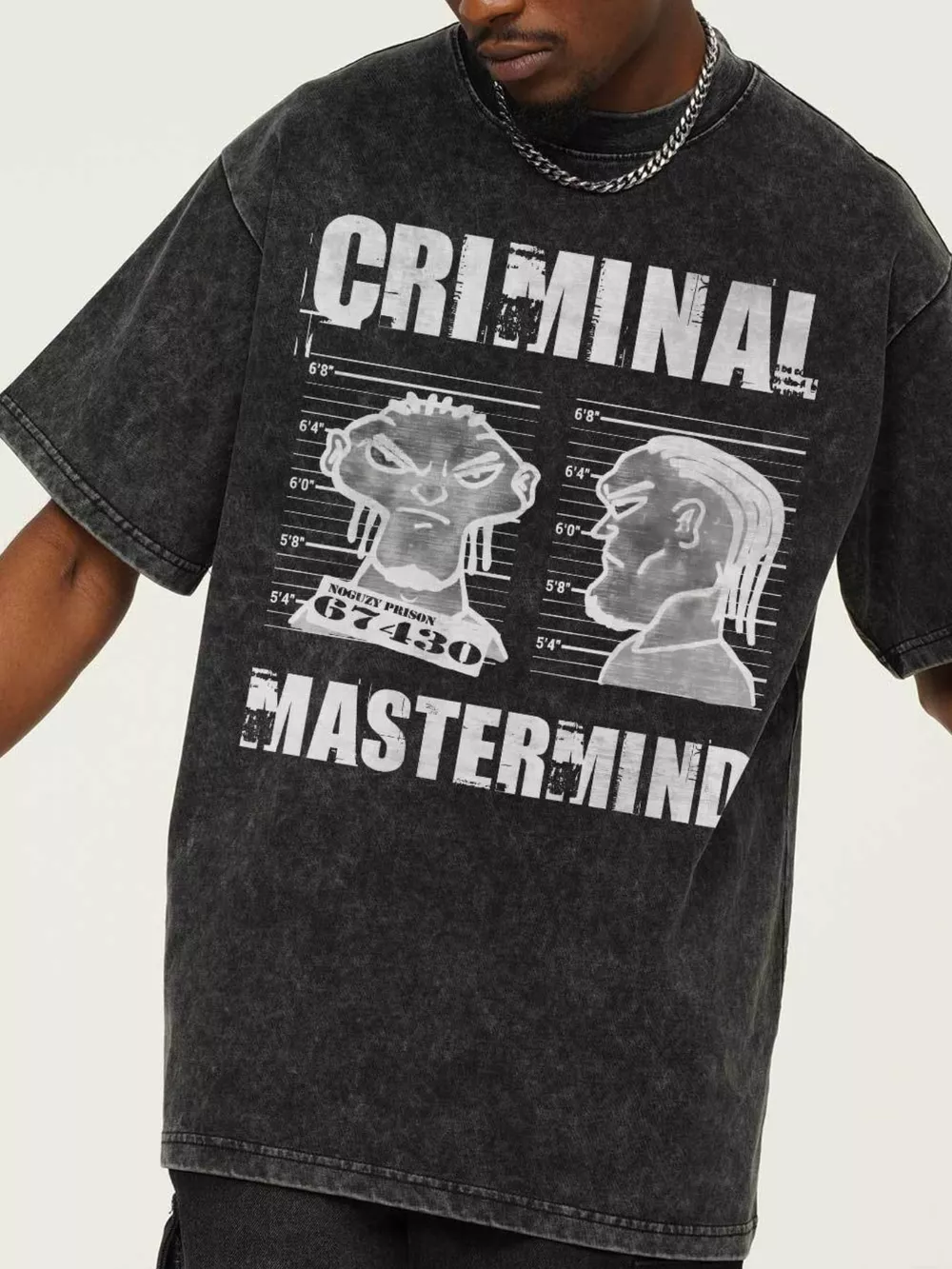 Men's Criminal Mastermind Graphic Oversized T-Shirt, image 4