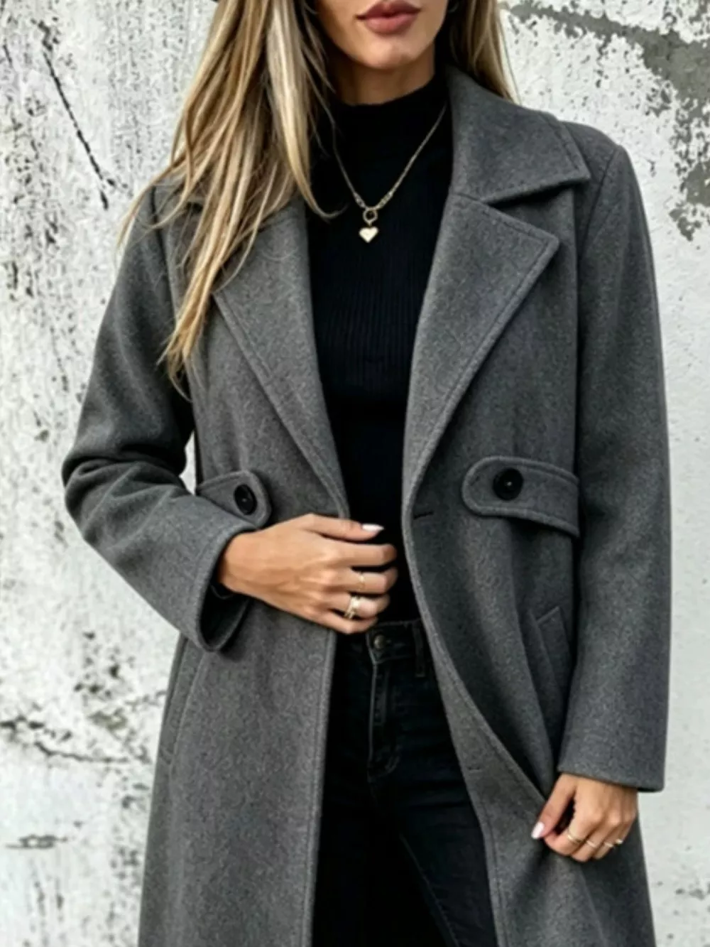 Full Size Lapel Collar Longline Overcoat Plus Size, image 4