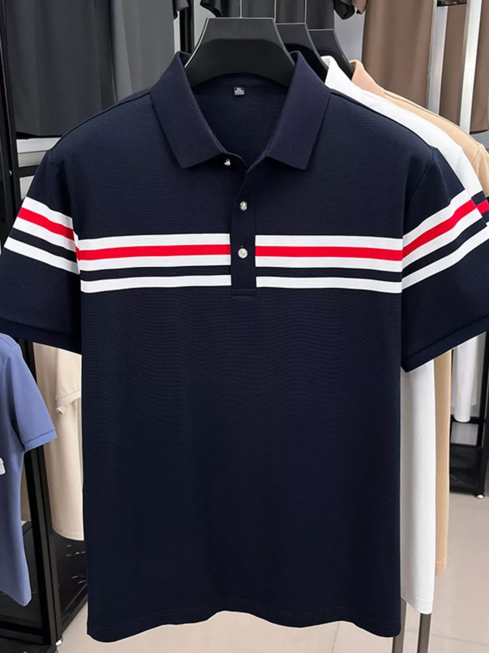 Men's Plus Size Striped Short Sleeve Polo, image 4