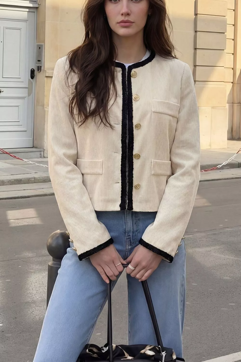 Contrast Trim Cropped Outerwear, image 2