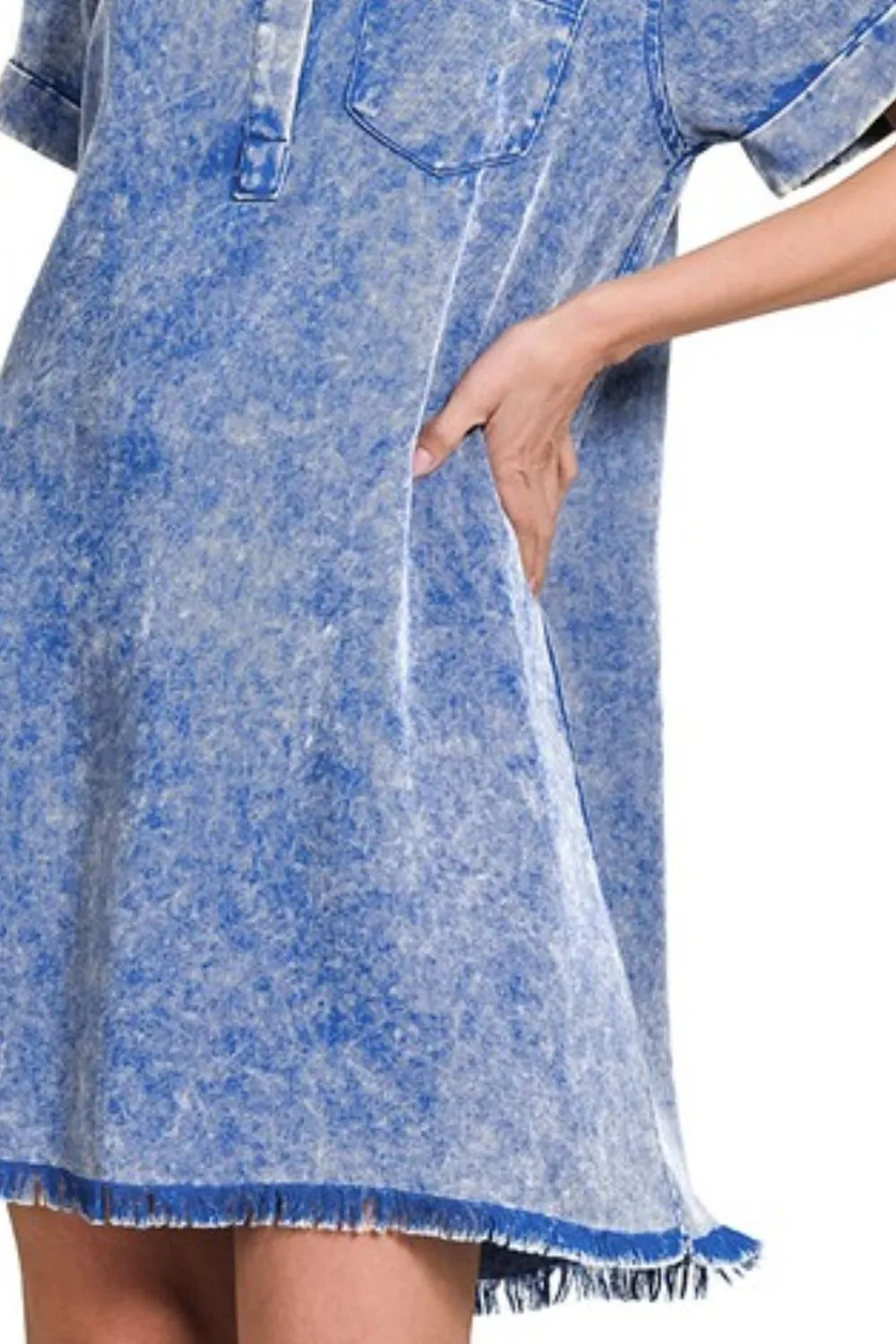 Tencel Mineral Washed Collared Shirts Dress, image 3