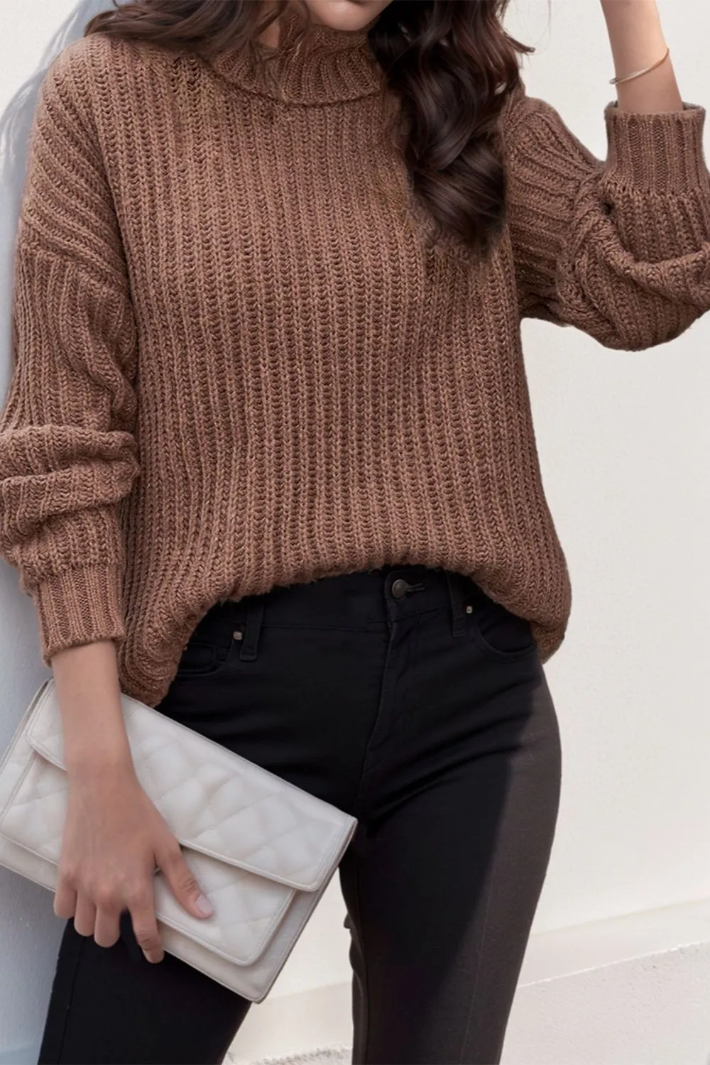 Turtleneck Dropped Shoulder Pullover Sweater, image 8