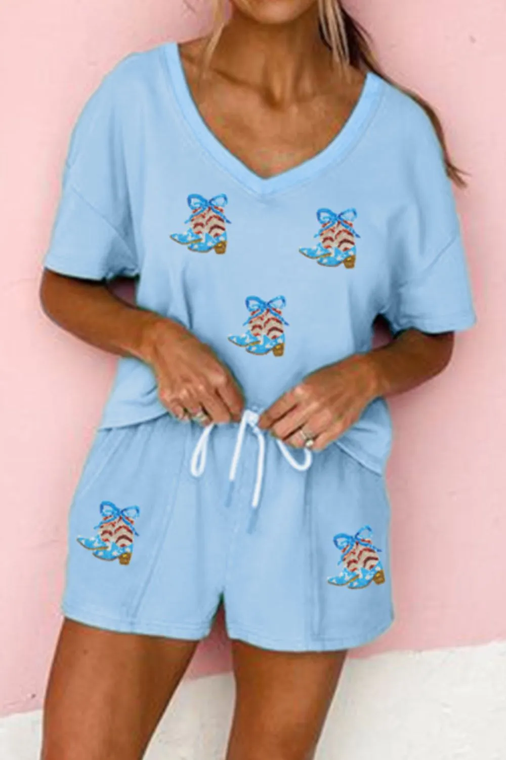 V-Neck T-Shirt and Drawstring Shorts Set, image 4