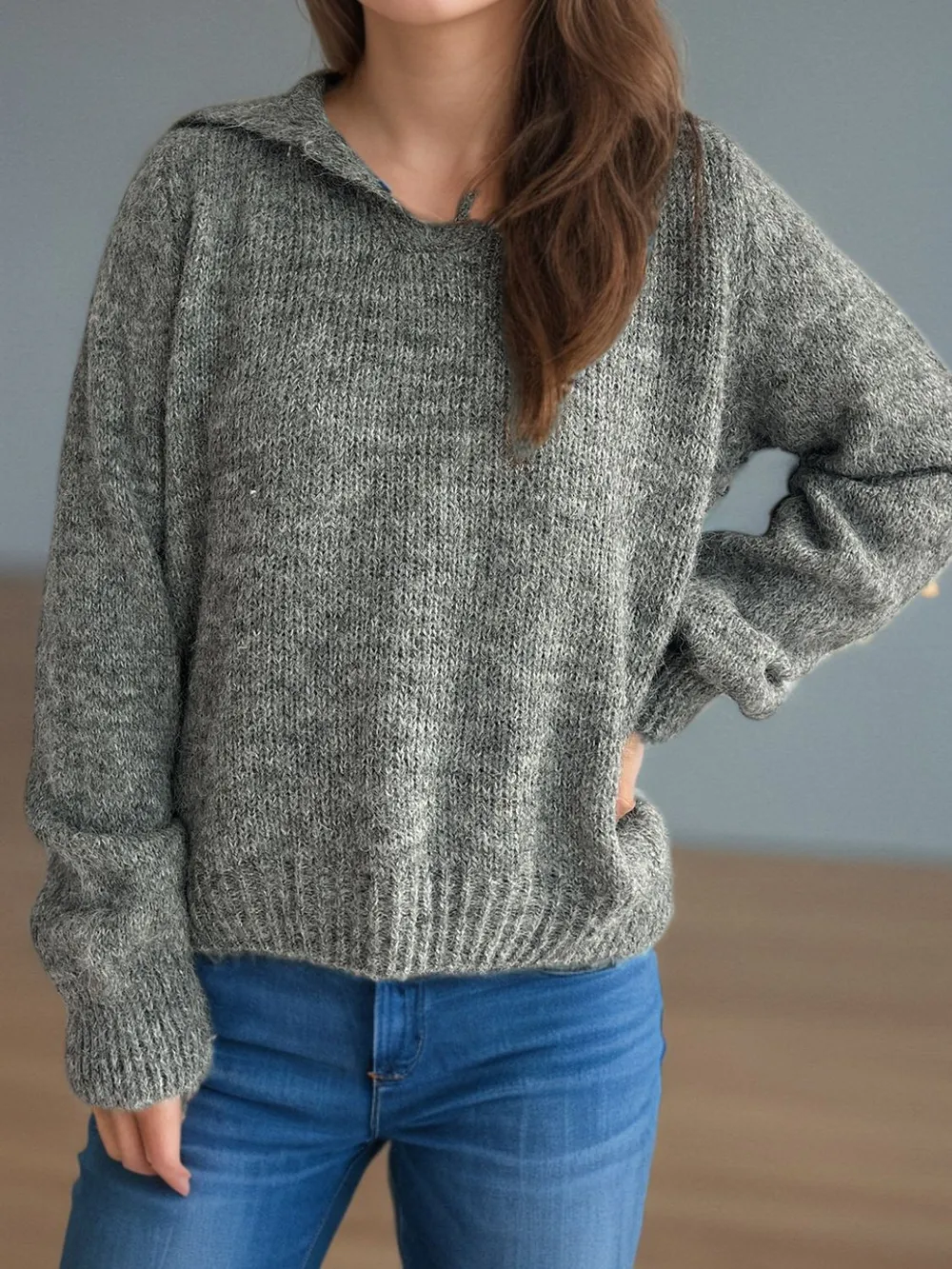 Collared Neck Long Sleeve Sweater, image 6