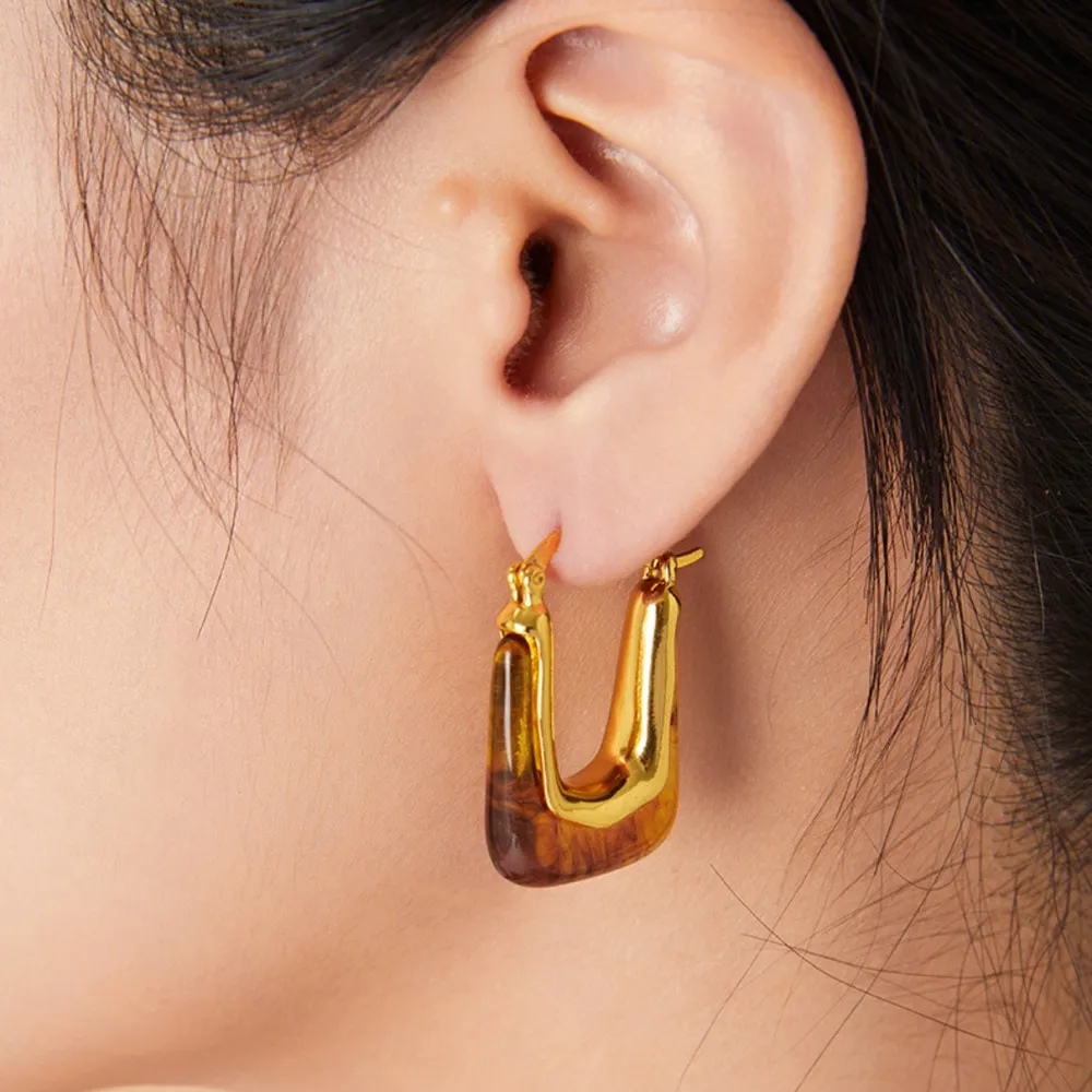 Resin Copper U Shape Earrings, image 2