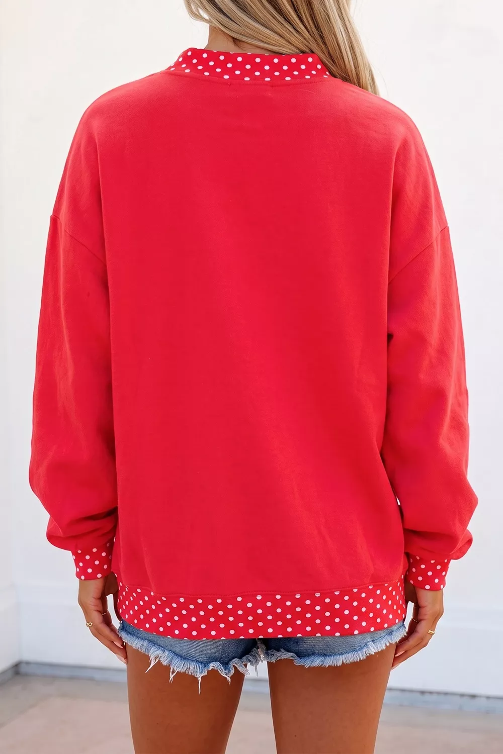 Polka Dot Trim Football Graphic Sweatshirt, image 2