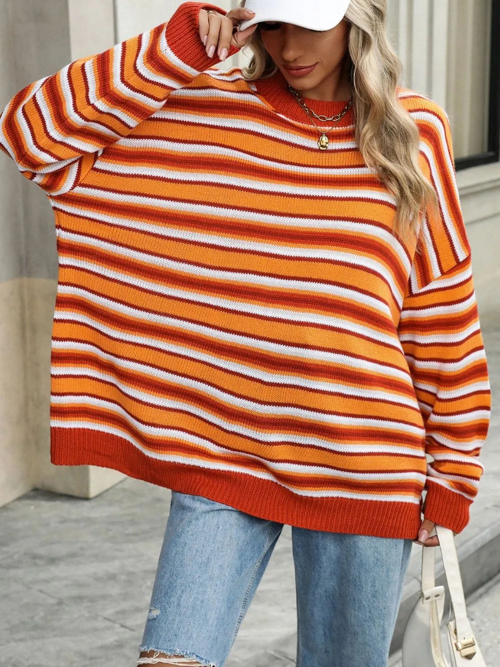 Striped Mock Neck Long Sleeve Sweater, image 10